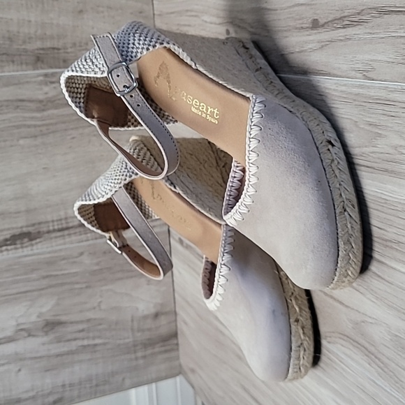 Paseart Shoes - Paseart Tan Suede Espadrille Wedge Sandals Ankle Strap Jute Platform Size 38